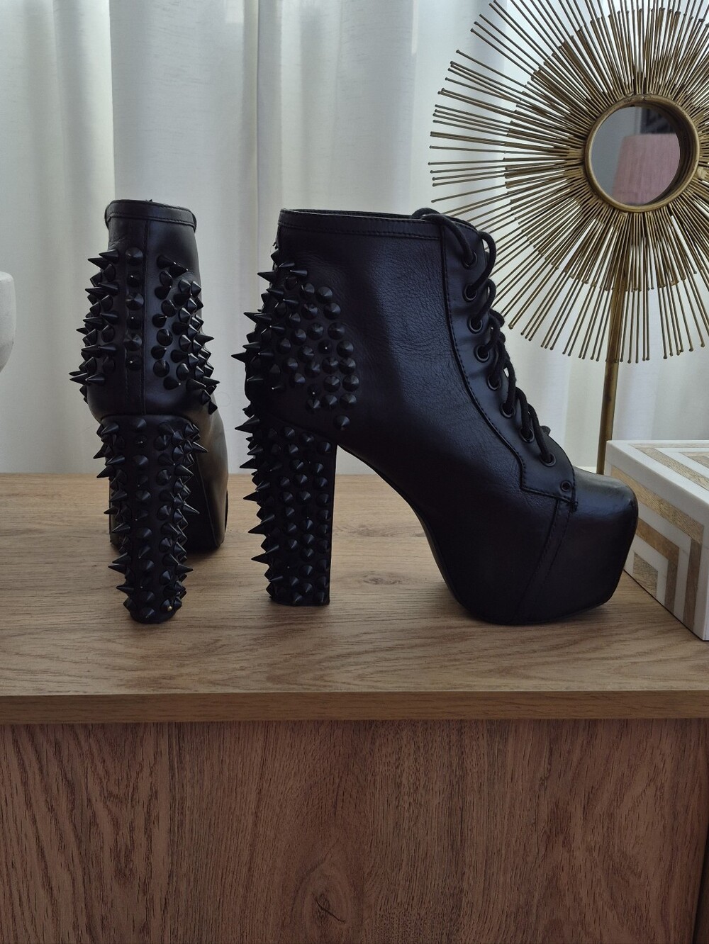Jeffrey Campbell Spike Black Platform Lace-Up Ankle Boots
